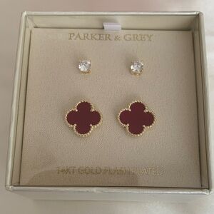 Parker & Grey Gold and Red Clover Earrings Set